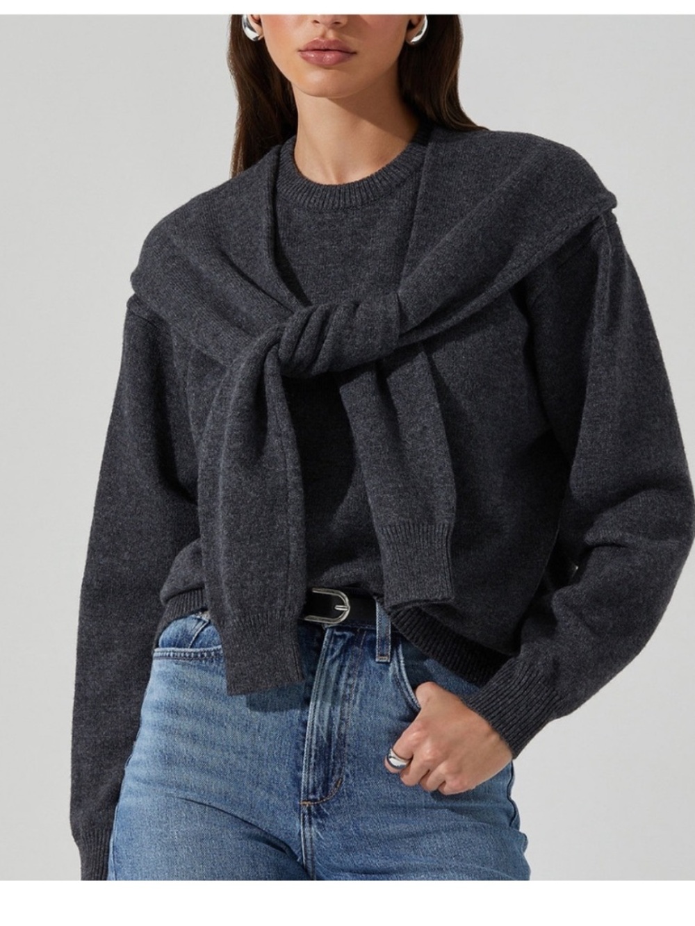 ASTR the Label Delrin Sweater Charcoal Gray Wool Blend Double Layer M